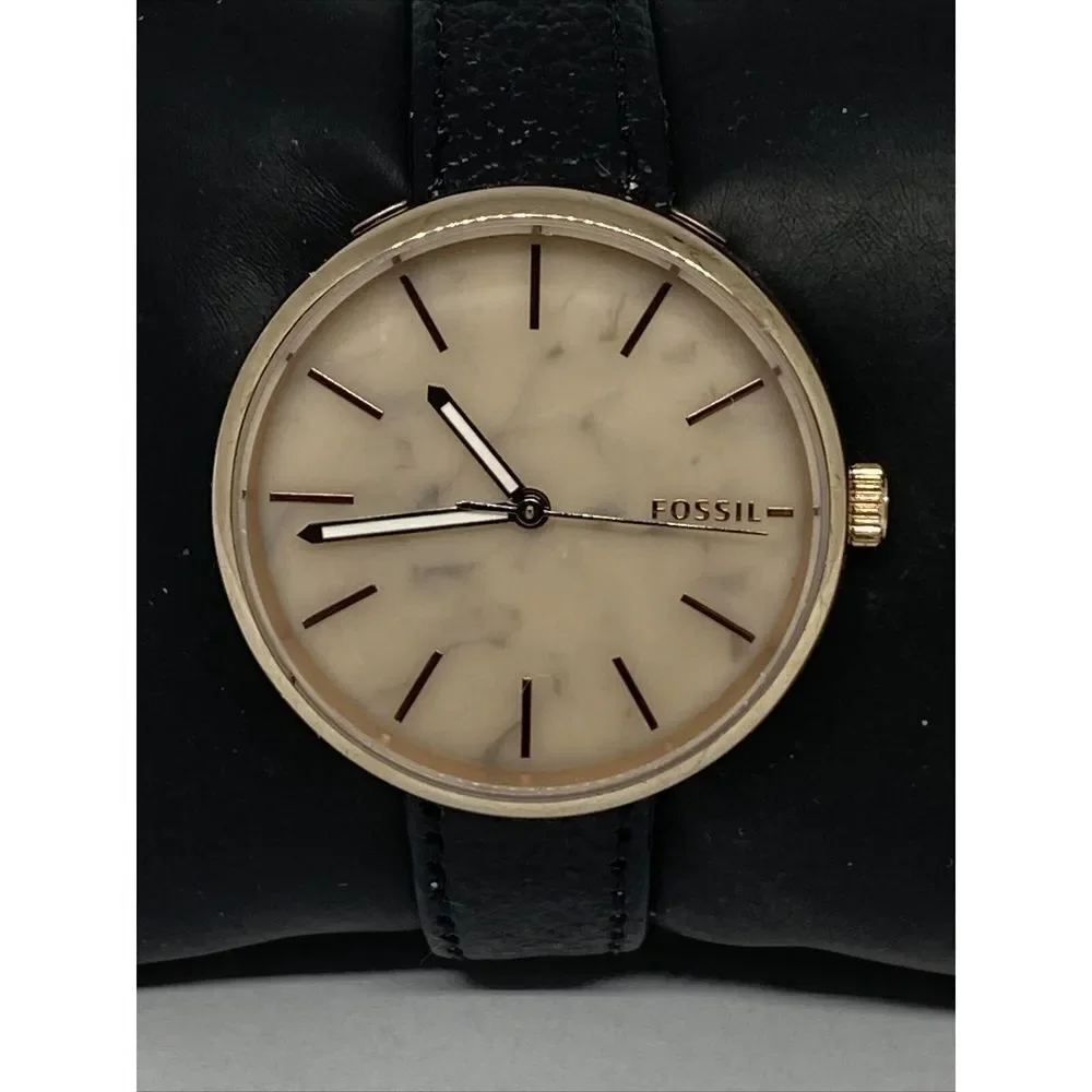 Fossil BQ3492 Women's Black Leather Gold Analog Dial Quartz Wrist Watch CM635